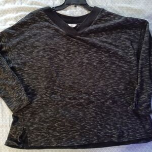 CJ Banks Womens 1X Plus Shirt Black Striped Long Sleeve VNeck